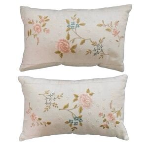 KOKO Luxury Embroidered Silk Decorative Pillow 14”x 9” (lot of 2) Ivory Floral